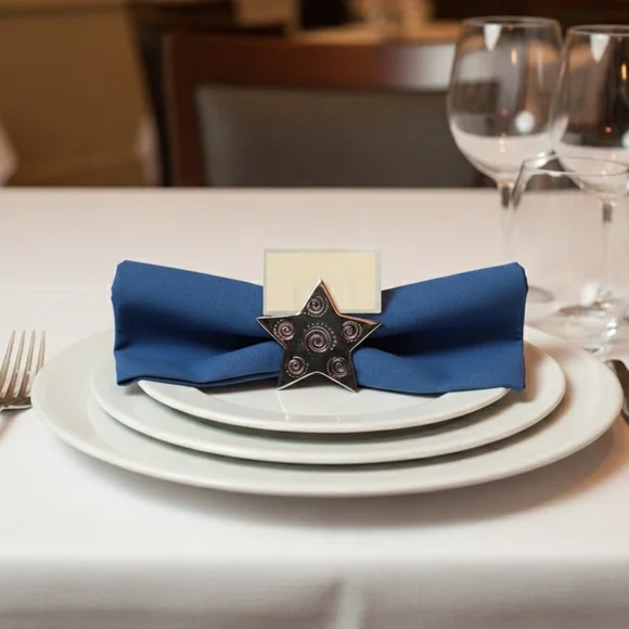 Pier One Star Napkin Rings 4 silver plate with 5 place card holders In box - Picture 2 of 12